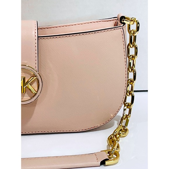 Michael Kors Carmen pouchette powder blush pink small vegan shoulder bag purse - Picture 5 of 15